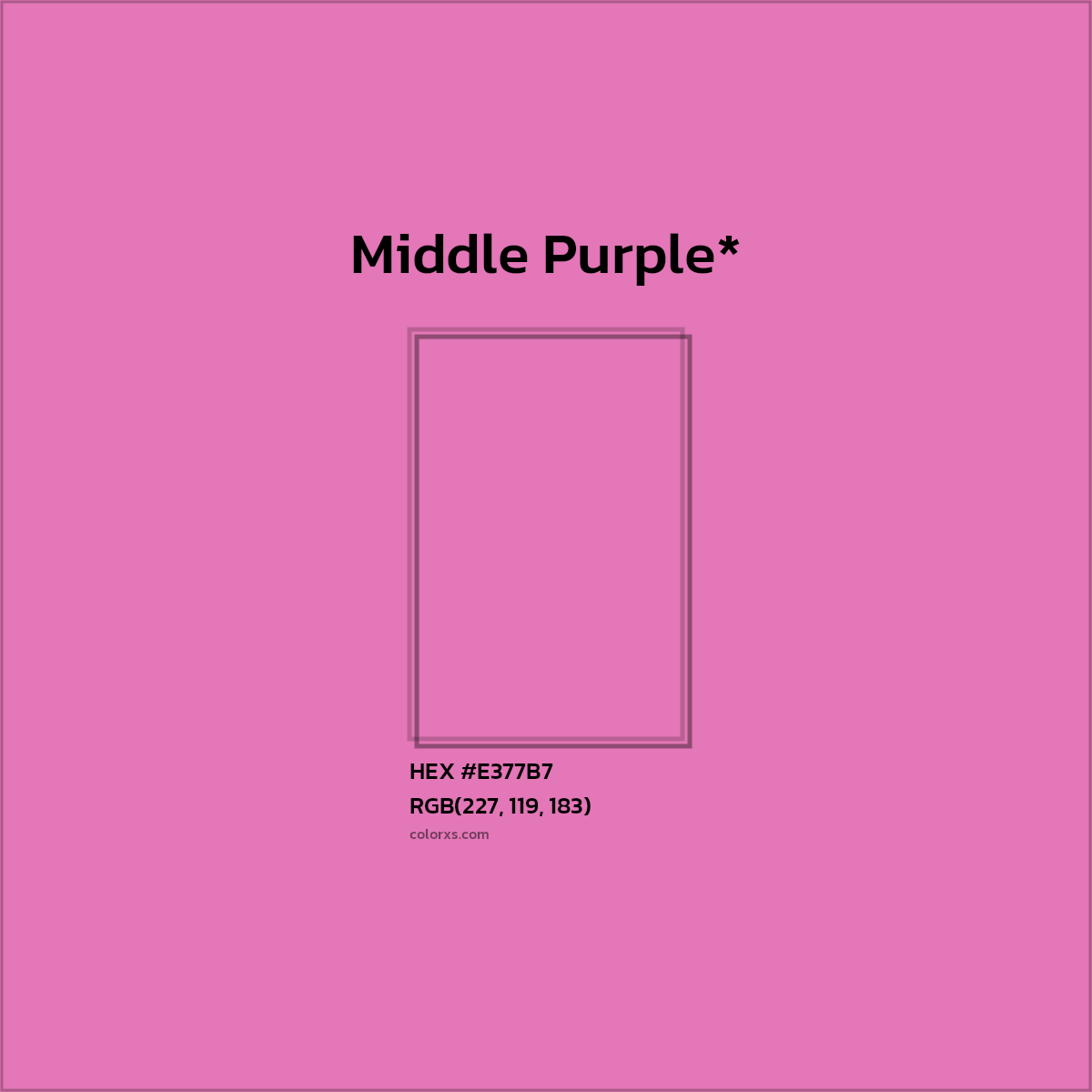 #E377B7 hex color. RGB, RYB, CMYK, HSL, HSV codes and color conversions. Matching color names, palettes, paints.