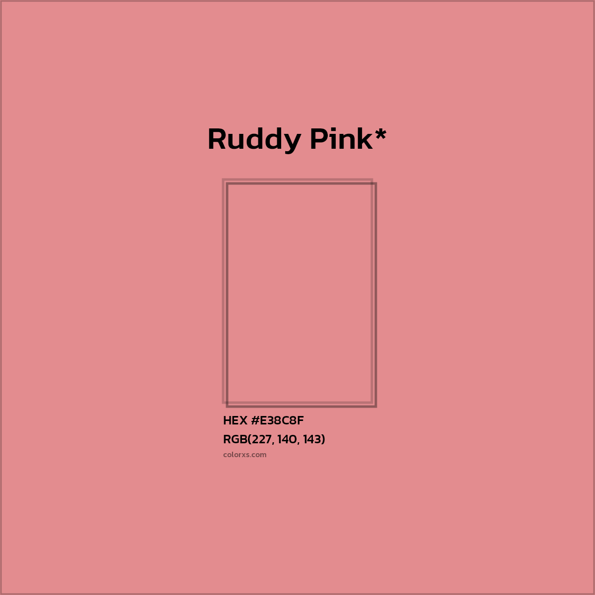 #E38C8F hex color. RGB, RYB, CMYK, HSL, HSV codes and color conversions. Matching color names, palettes, paints.