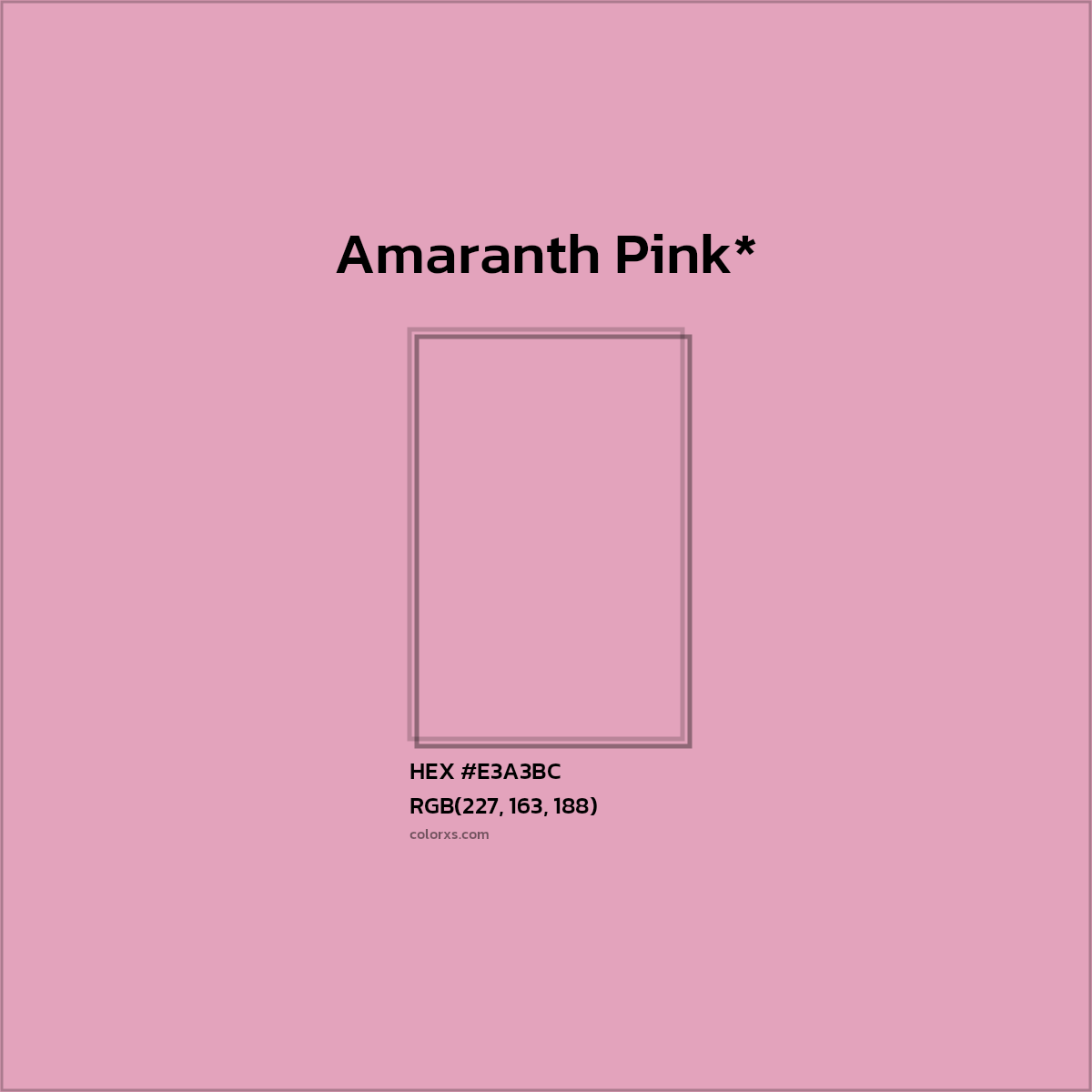 #E3A3BC hex color. RGB, RYB, CMYK, HSL, HSV codes and color conversions. Matching color names, palettes, paints.