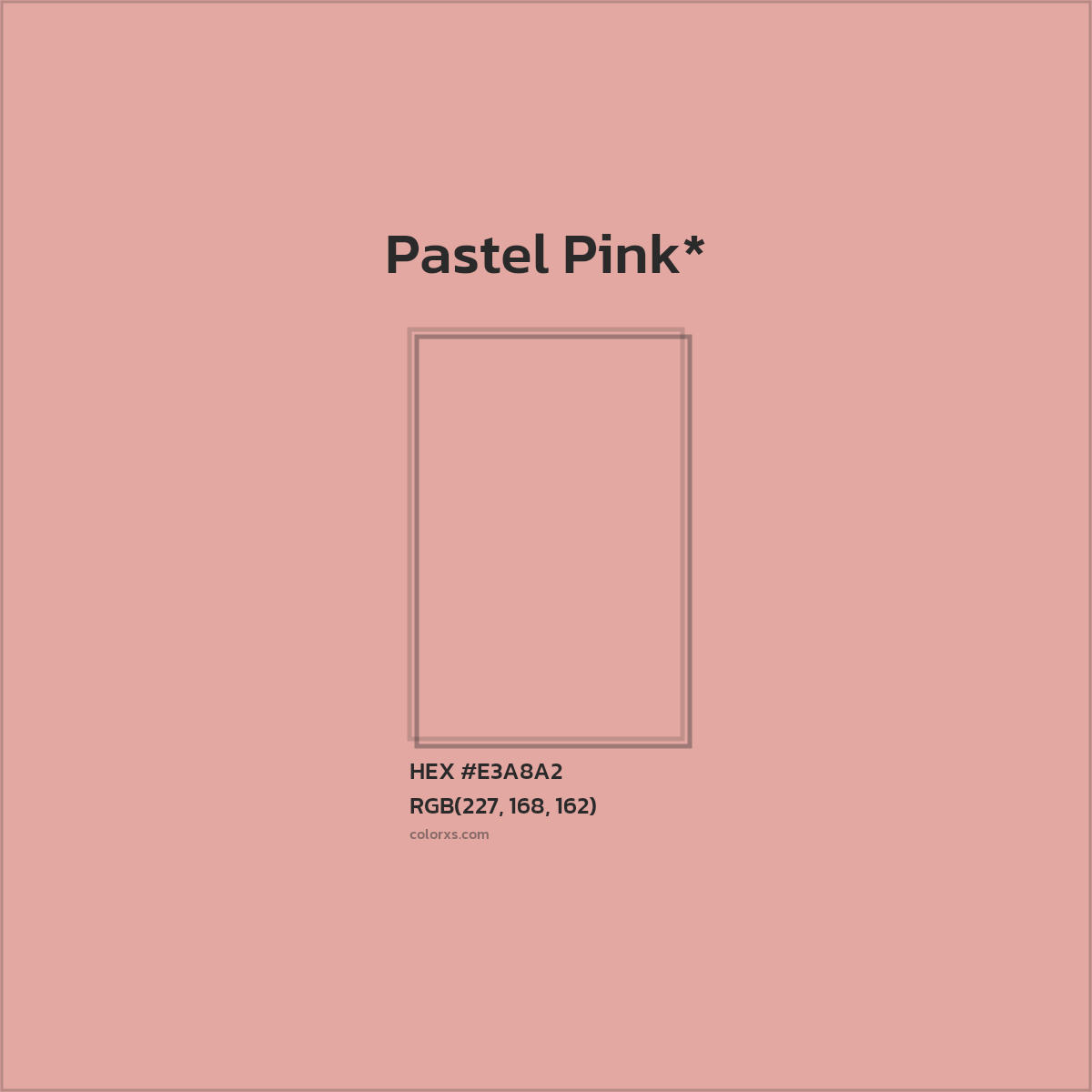 #E3A8A2 hex color. RGB, RYB, CMYK, HSL, HSV codes and color conversions. Matching color names, palettes, paints.