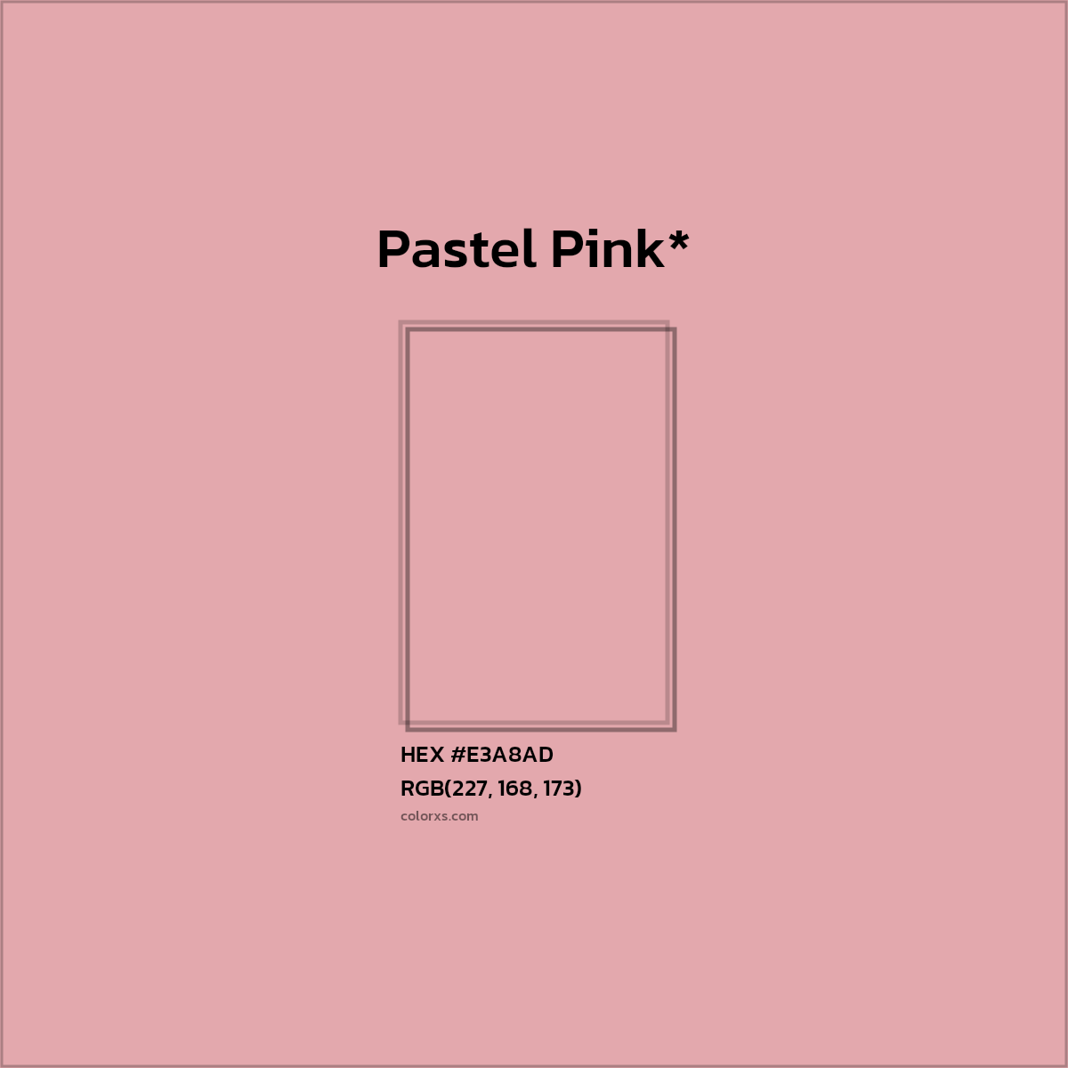 #E3A8AD hex color. RGB, RYB, CMYK, HSL, HSV codes and color conversions. Matching color names, palettes, paints.