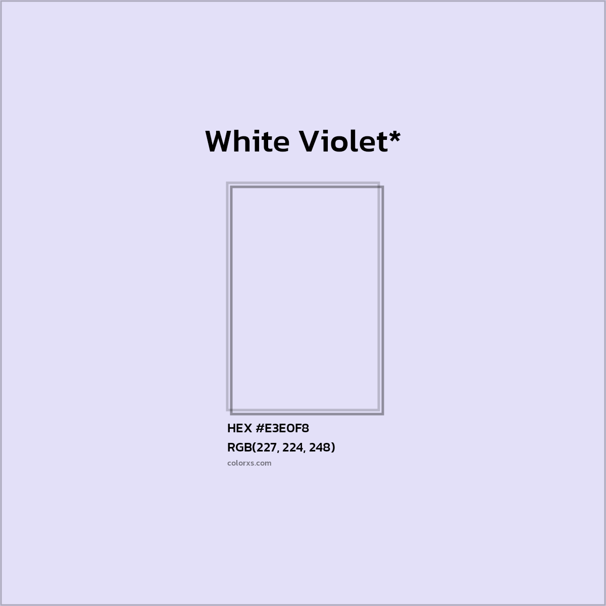 #E3E0F8 hex color. RGB, RYB, CMYK, HSL, HSV codes and color conversions. Matching color names, palettes, paints.