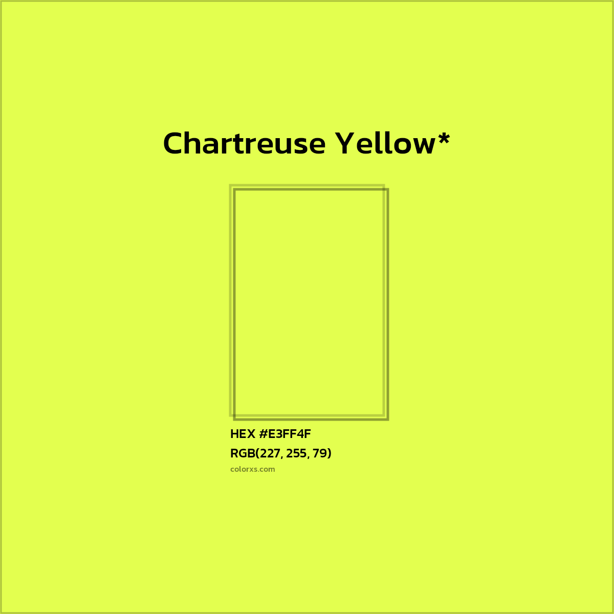 #E3FF4F hex color. RGB, RYB, CMYK, HSL, HSV codes and color conversions. Matching color names, palettes, paints.