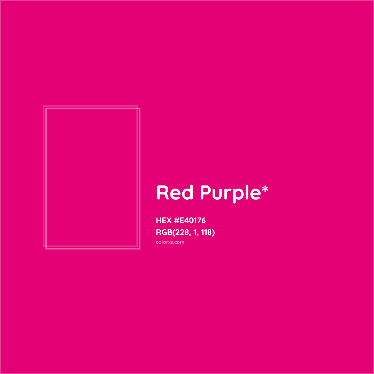 #E40176 hex color. RGB, RYB, CMYK, HSL, HSV codes and color conversions. Matching color names, palettes, paints.