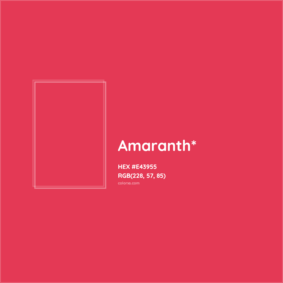 #E43955 hex color. RGB, RYB, CMYK, HSL, HSV codes and color conversions. Matching color names, palettes, paints.