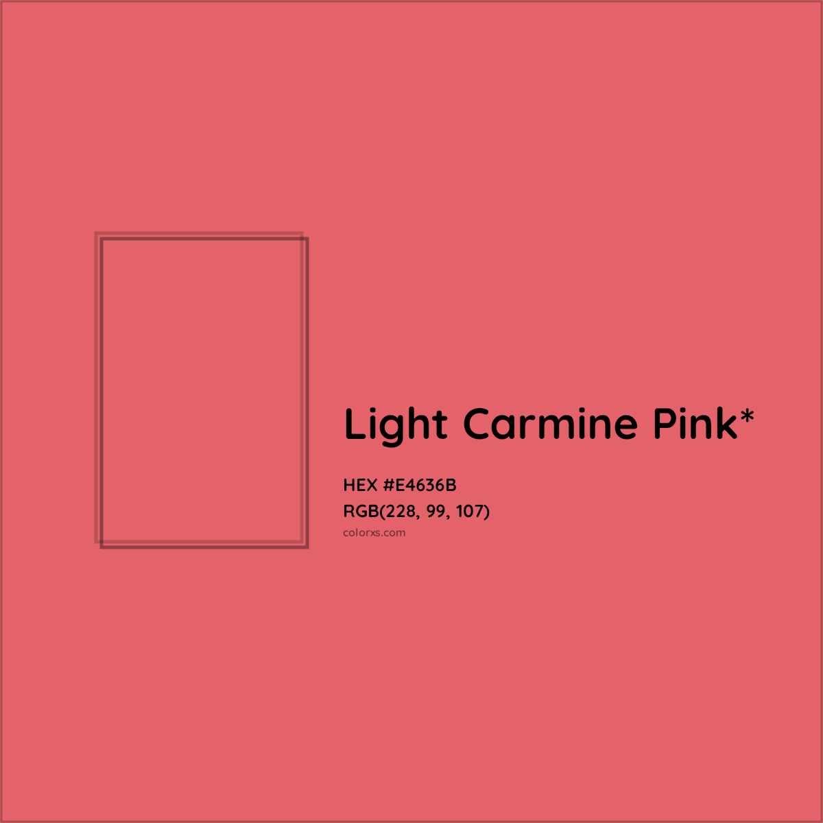 #E4636B hex color. RGB, RYB, CMYK, HSL, HSV codes and color conversions. Matching color names, palettes, paints.