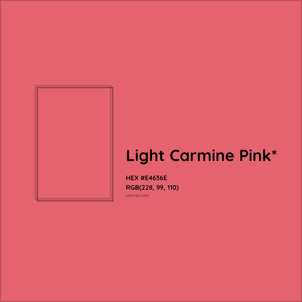 #E4636E hex color. RGB, RYB, CMYK, HSL, HSV codes and color conversions. Matching color names, palettes, paints.