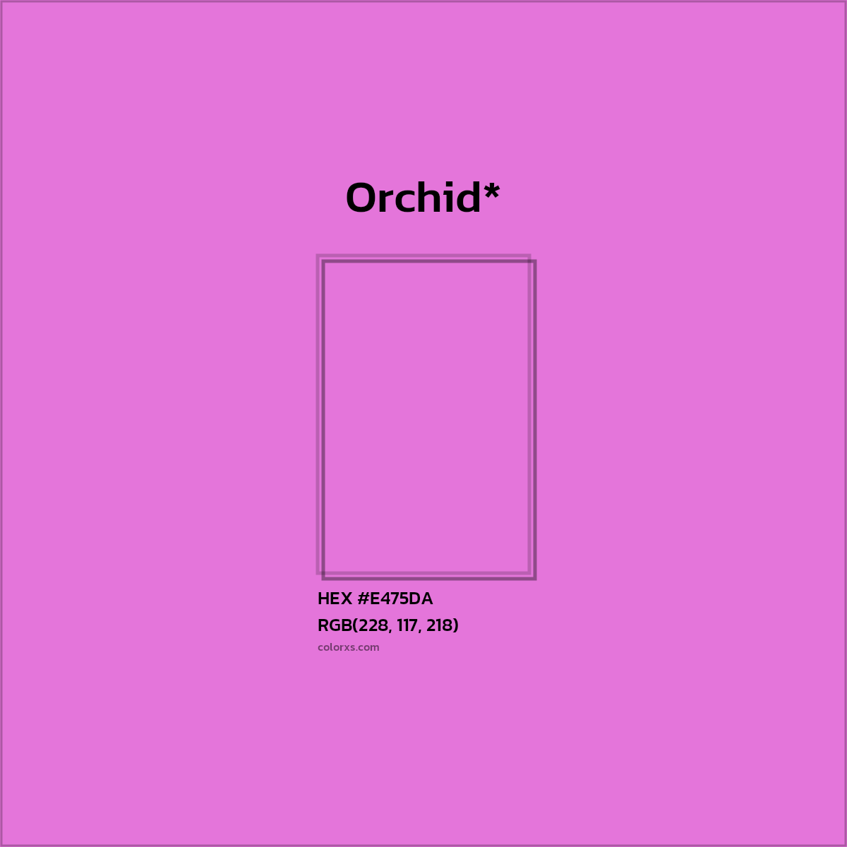 #E475DA hex color. RGB, RYB, CMYK, HSL, HSV codes and color conversions. Matching color names, palettes, paints.