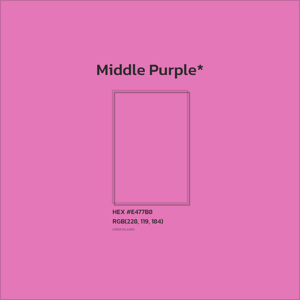 #E477B8 hex color. RGB, RYB, CMYK, HSL, HSV codes and color conversions. Matching color names, palettes, paints.