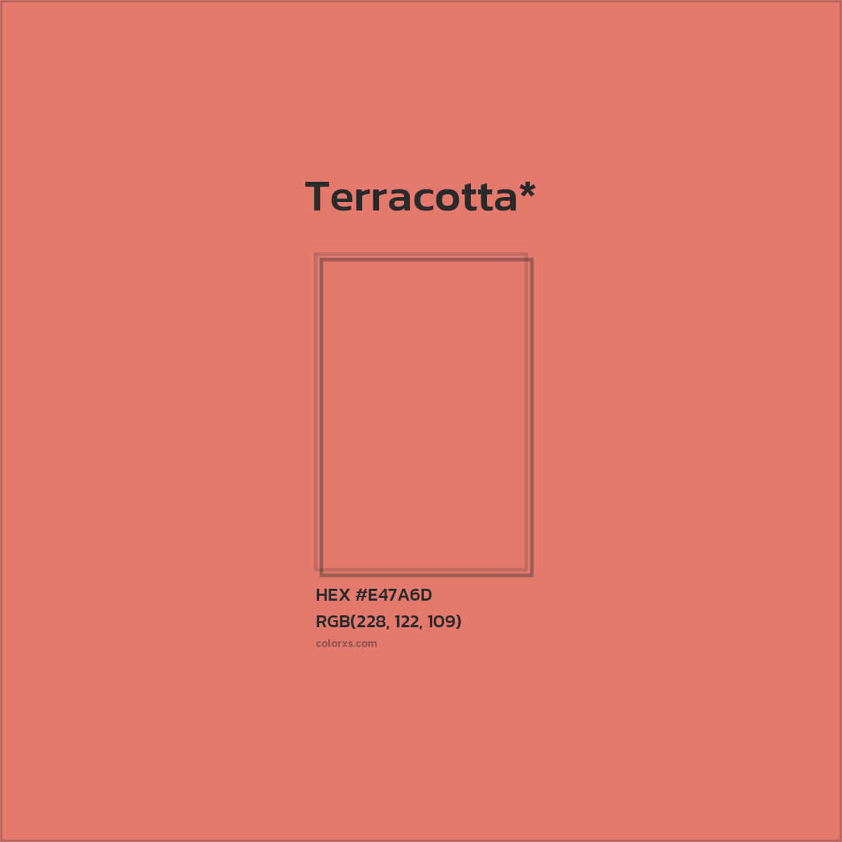 #E47A6D hex color. RGB, RYB, CMYK, HSL, HSV codes and color conversions. Matching color names, palettes, paints.