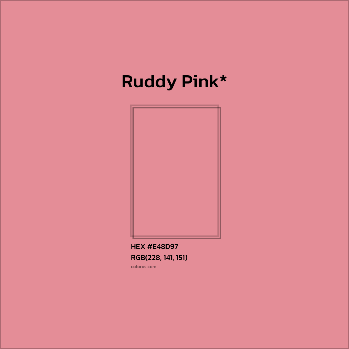 #E48D97 hex color. RGB, RYB, CMYK, HSL, HSV codes and color conversions. Matching color names, palettes, paints.