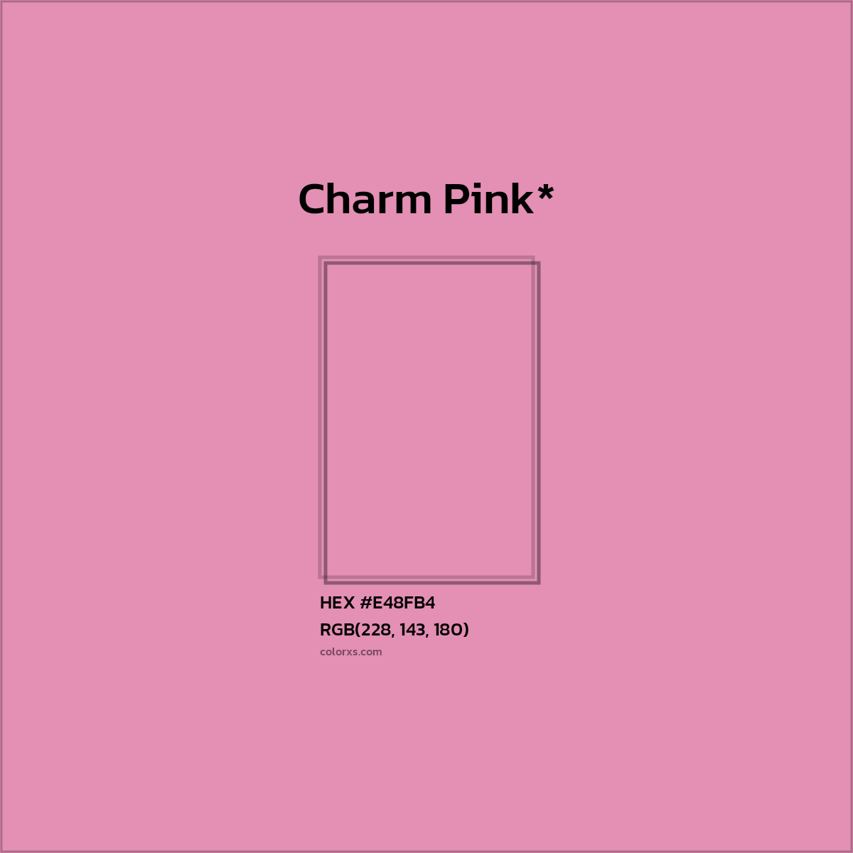 #E48FB4 hex color. RGB, RYB, CMYK, HSL, HSV codes and color conversions. Matching color names, palettes, paints.