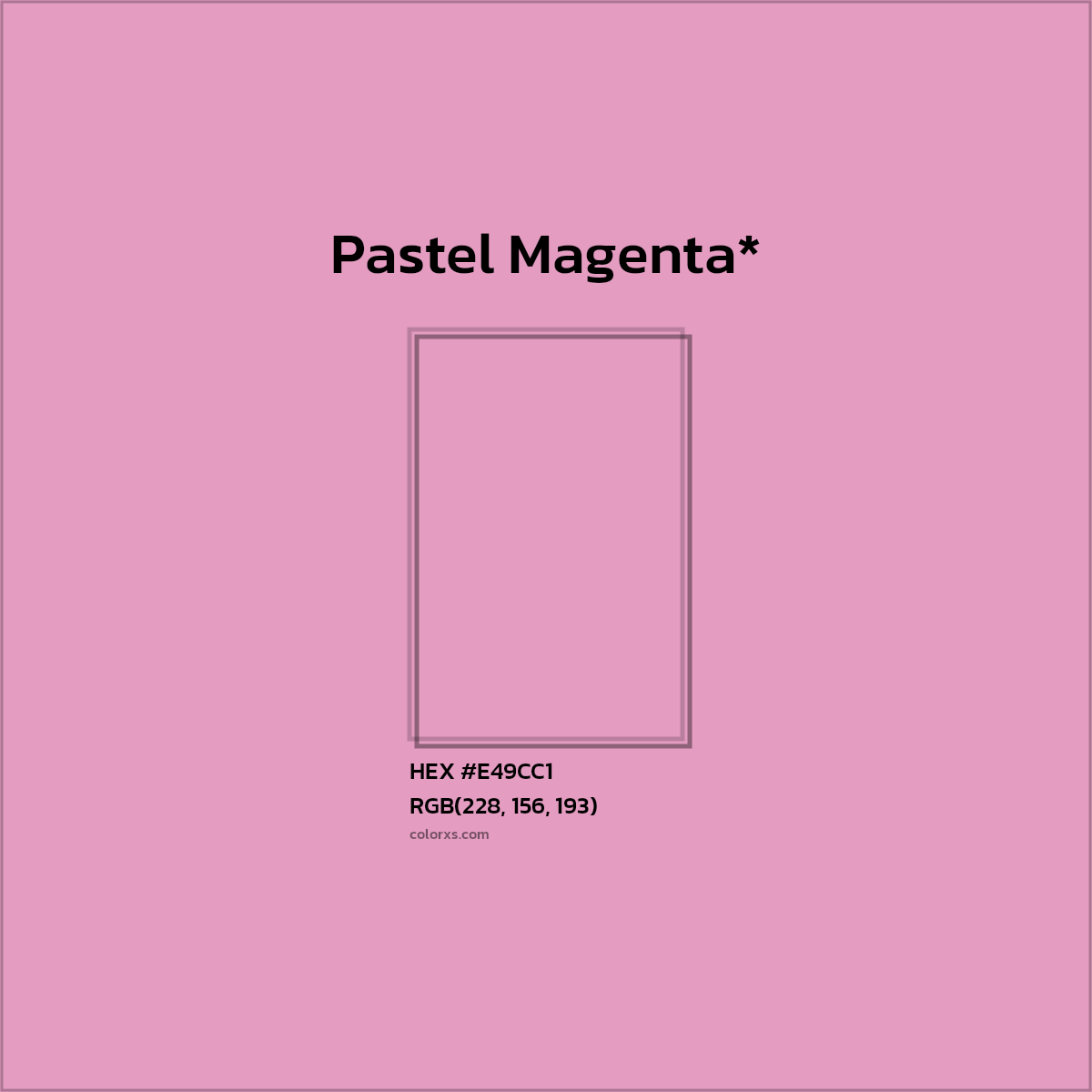 #E49CC1 hex color. RGB, RYB, CMYK, HSL, HSV codes and color conversions. Matching color names, palettes, paints.