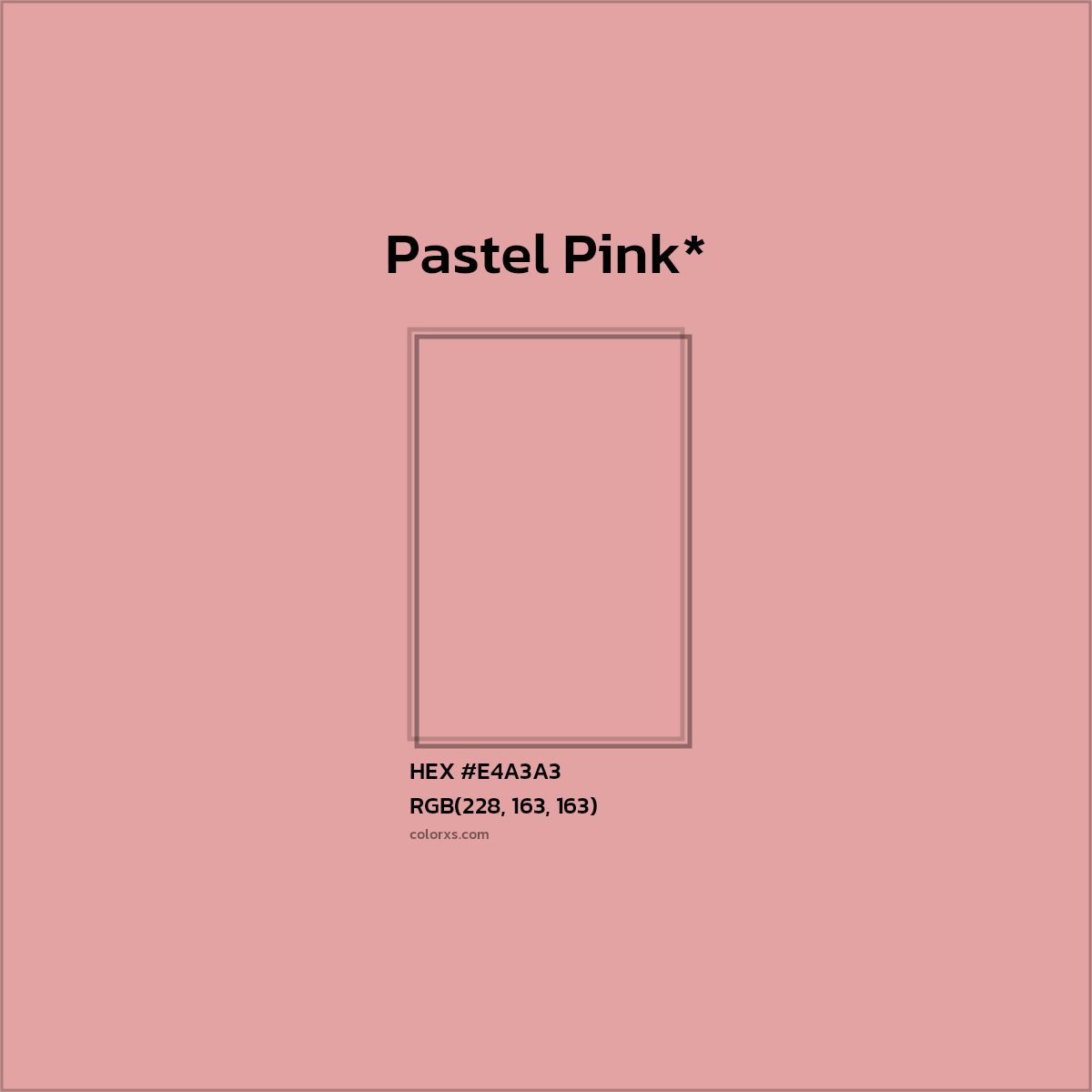 #E4A3A3 hex color. RGB, RYB, CMYK, HSL, HSV codes and color conversions. Matching color names, palettes, paints.