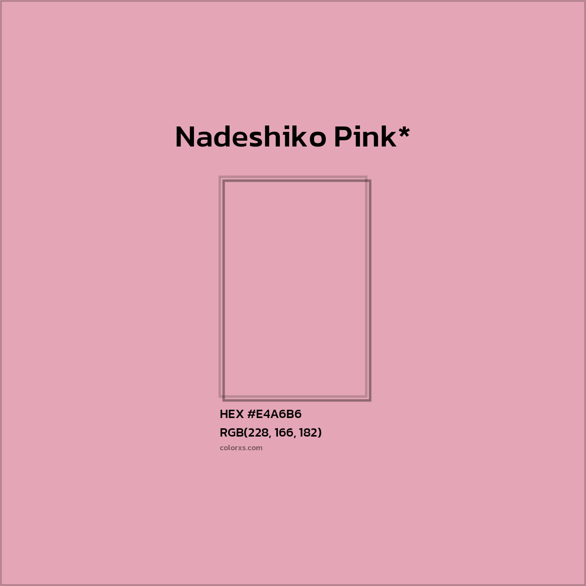 #E4A6B6 hex color. RGB, RYB, CMYK, HSL, HSV codes and color conversions. Matching color names, palettes, paints.
