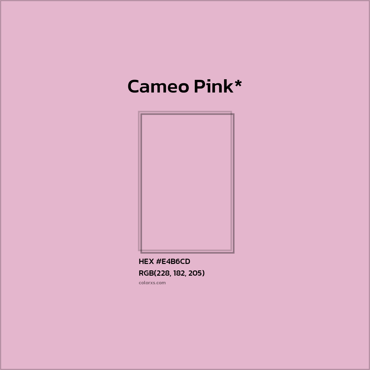 #E4B6CD hex color. RGB, RYB, CMYK, HSL, HSV codes and color conversions. Matching color names, palettes, paints.