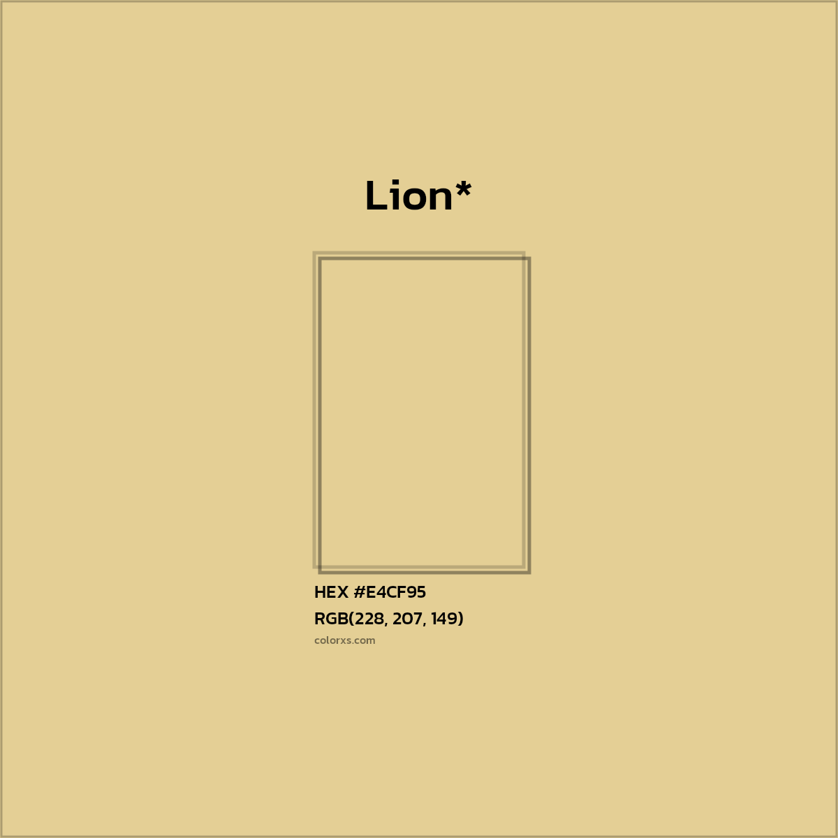 #E4CF95 hex color. RGB, RYB, CMYK, HSL, HSV codes and color conversions. Matching color names, palettes, paints.