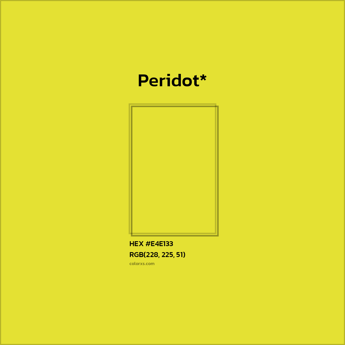 #E4E133 hex color. RGB, RYB, CMYK, HSL, HSV codes and color conversions. Matching color names, palettes, paints.
