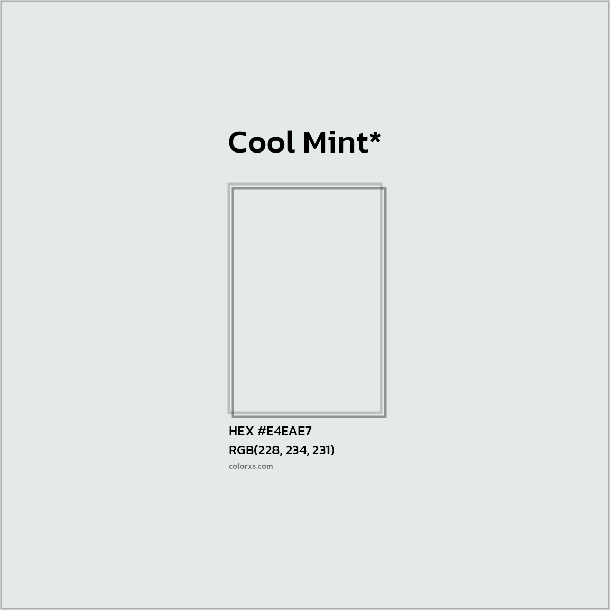 #E4EAE7 hex color. RGB, RYB, CMYK, HSL, HSV codes and color conversions. Matching color names, palettes, paints.
