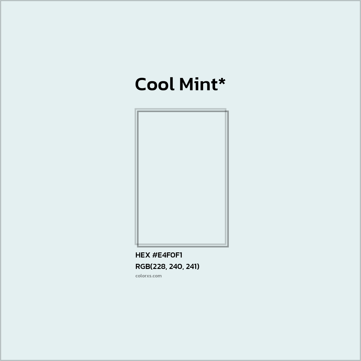 #E4F0F1 hex color. RGB, RYB, CMYK, HSL, HSV codes and color conversions. Matching color names, palettes, paints.