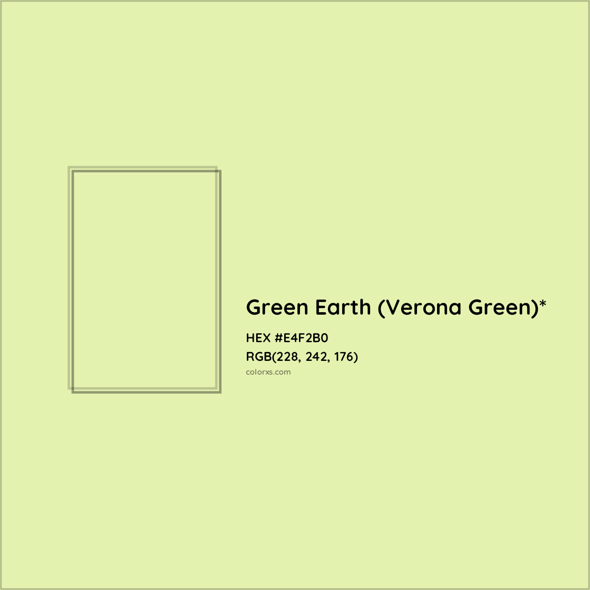 #E4F2B0 hex color. RGB, RYB, CMYK, HSL, HSV codes and color conversions. Matching color names, palettes, paints.