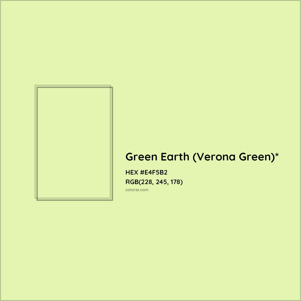 #E4F5B2 hex color. RGB, RYB, CMYK, HSL, HSV codes and color conversions. Matching color names, palettes, paints.