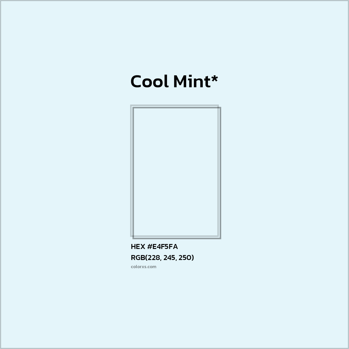 #E4F5FA hex color. RGB, RYB, CMYK, HSL, HSV codes and color conversions. Matching color names, palettes, paints.