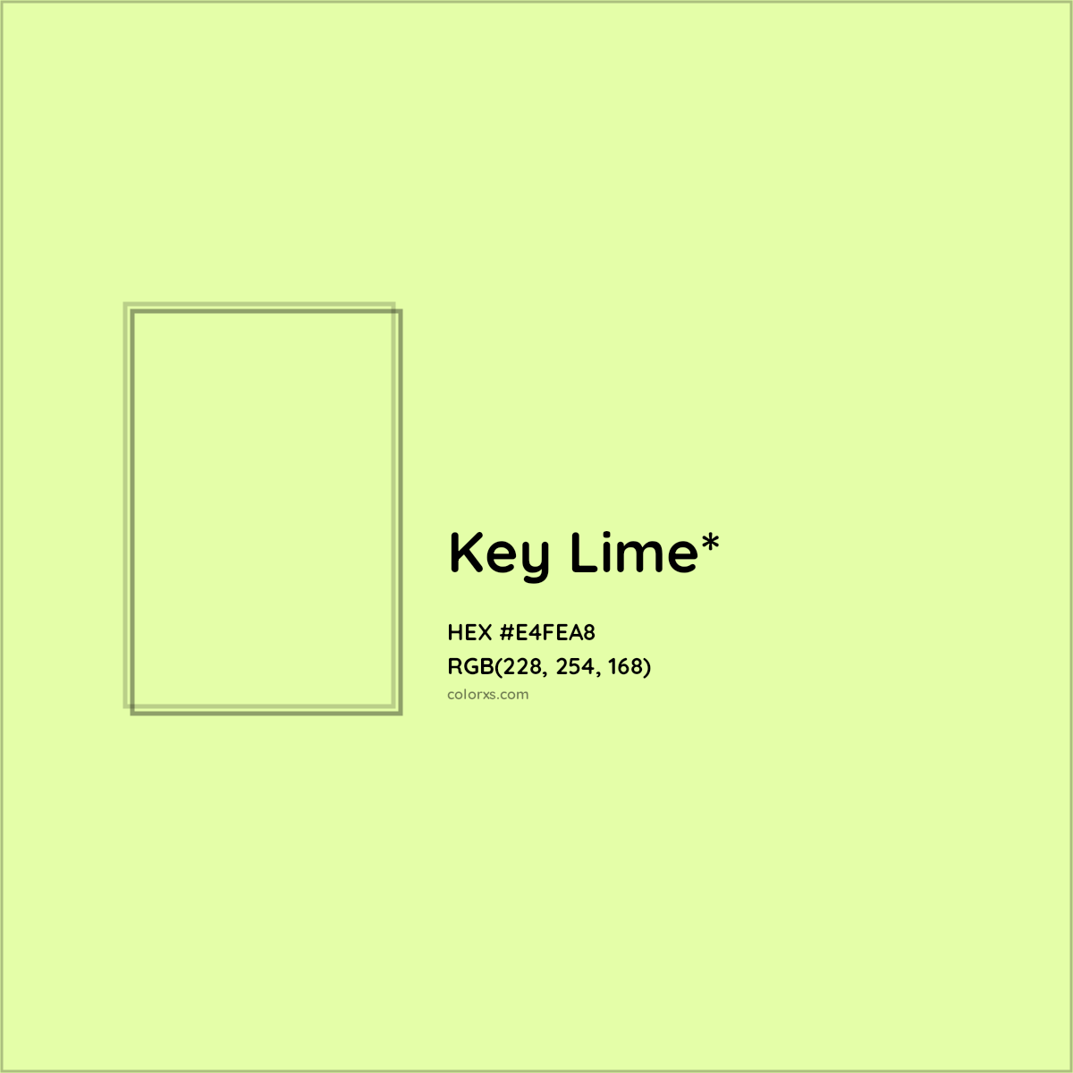 #E4FEA8 hex color. RGB, RYB, CMYK, HSL, HSV codes and color conversions. Matching color names, palettes, paints.