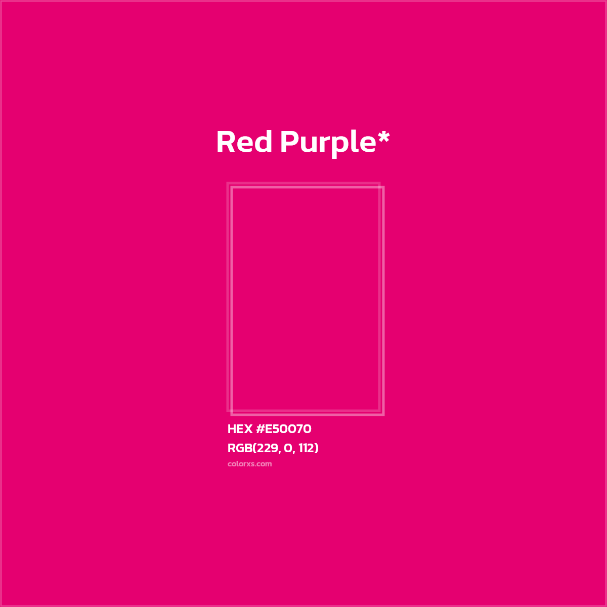 #E50070 hex color. RGB, RYB, CMYK, HSL, HSV codes and color conversions. Matching color names, palettes, paints.