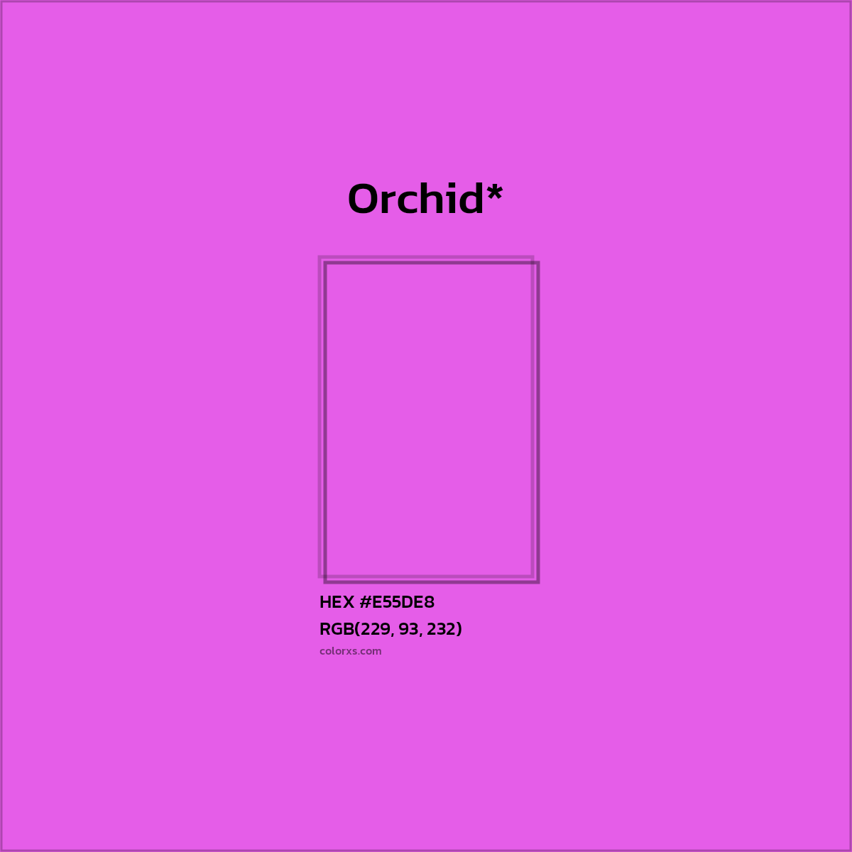 #E55DE8 hex color. RGB, RYB, CMYK, HSL, HSV codes and color conversions. Matching color names, palettes, paints.