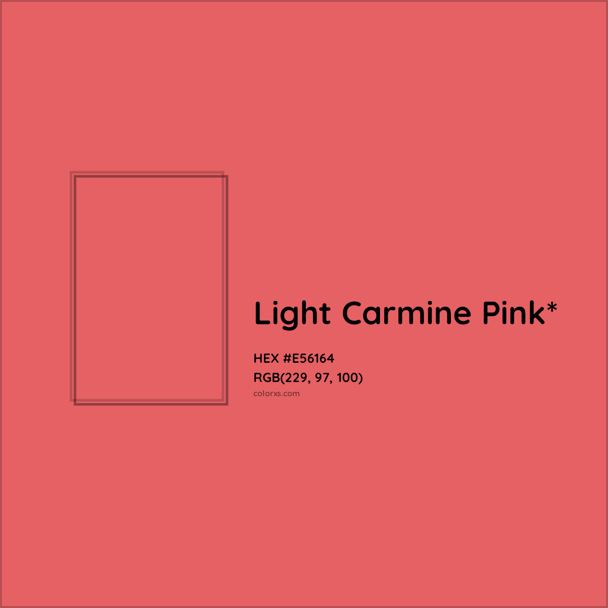 #E56164 hex color. RGB, RYB, CMYK, HSL, HSV codes and color conversions. Matching color names, palettes, paints.