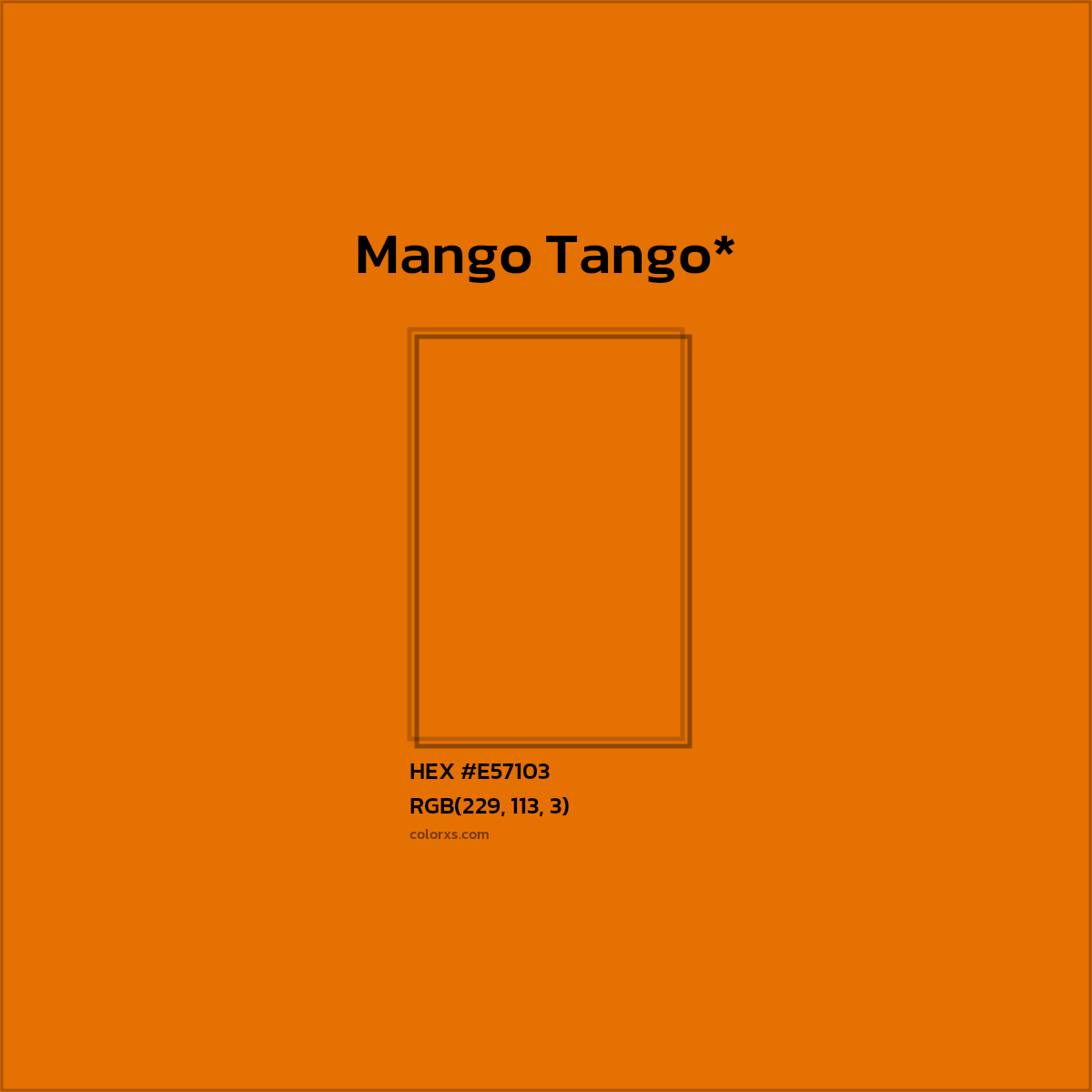 #E57103 hex color. RGB, RYB, CMYK, HSL, HSV codes and color conversions. Matching color names, palettes, paints.