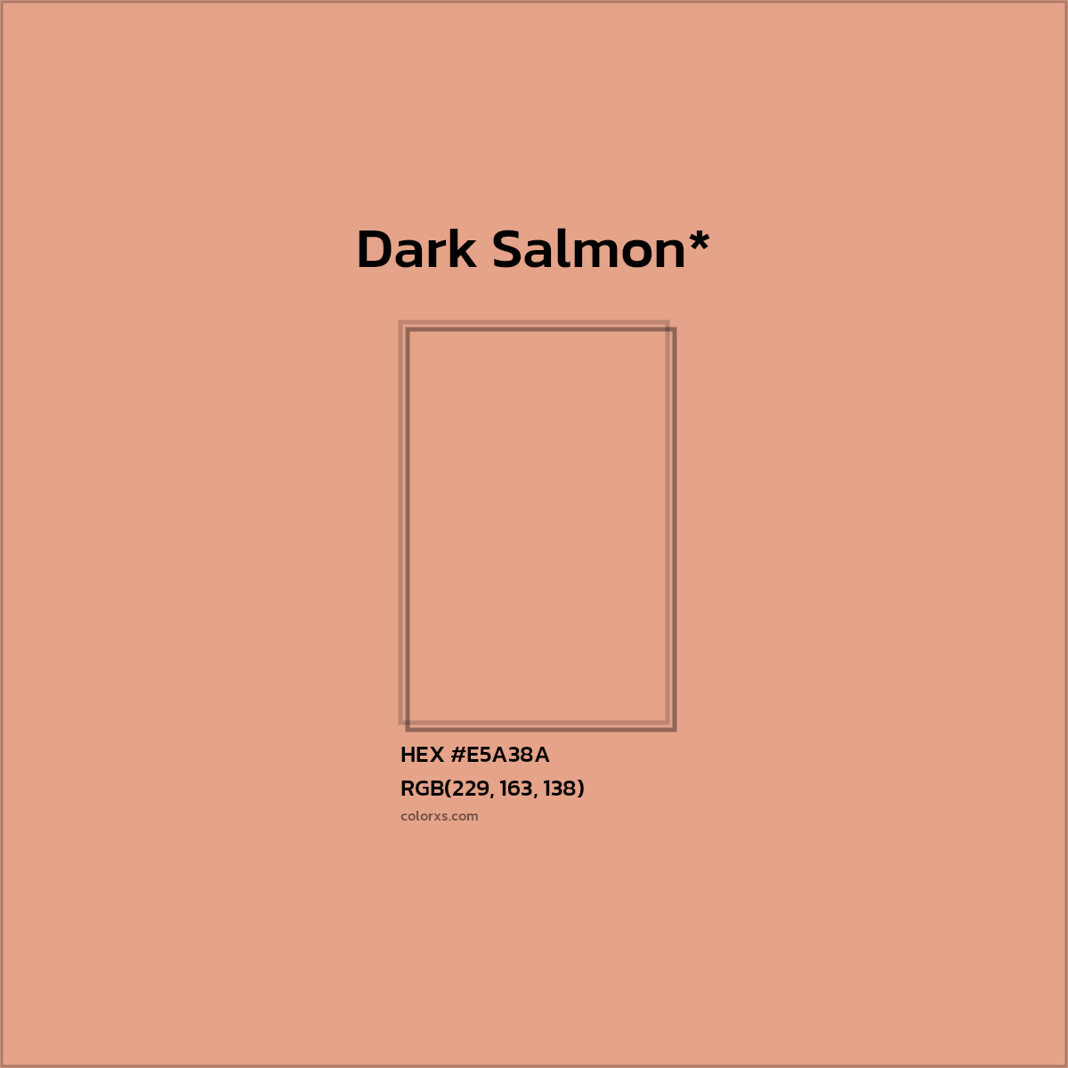 #E5A38A hex color. RGB, RYB, CMYK, HSL, HSV codes and color conversions. Matching color names, palettes, paints.