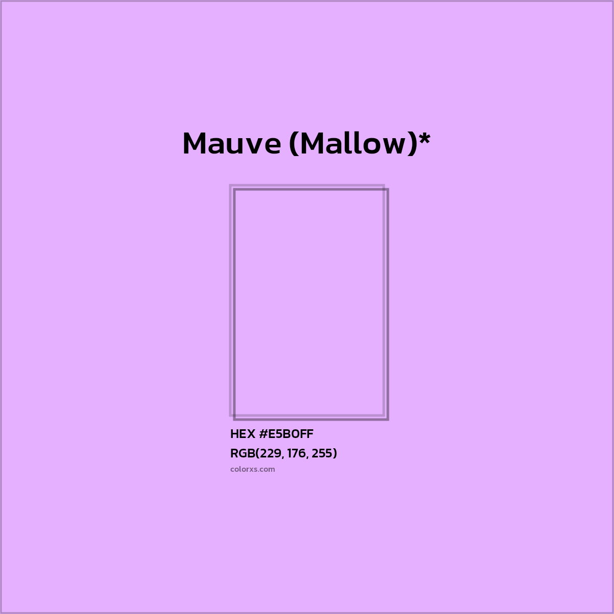 #E5B0FF hex color. RGB, RYB, CMYK, HSL, HSV codes and color conversions. Matching color names, palettes, paints.