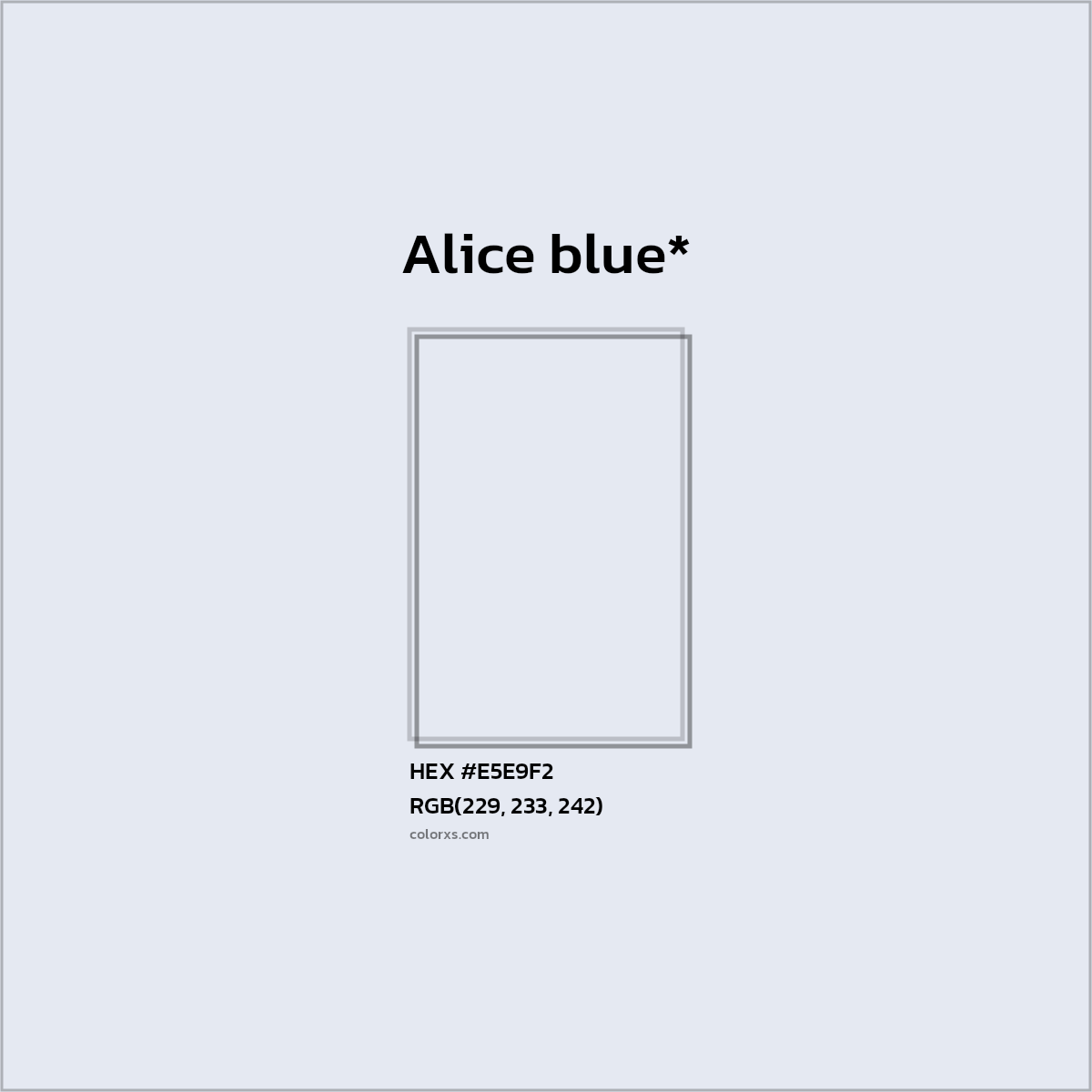 #E5E9F2 hex color. RGB, RYB, CMYK, HSL, HSV codes and color conversions. Matching color names, palettes, paints.