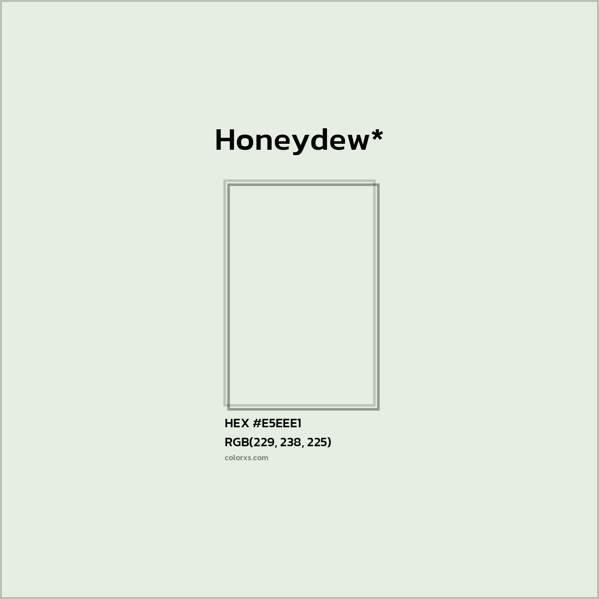 #E5EEE1 hex color. RGB, RYB, CMYK, HSL, HSV codes and color conversions. Matching color names, palettes, paints.