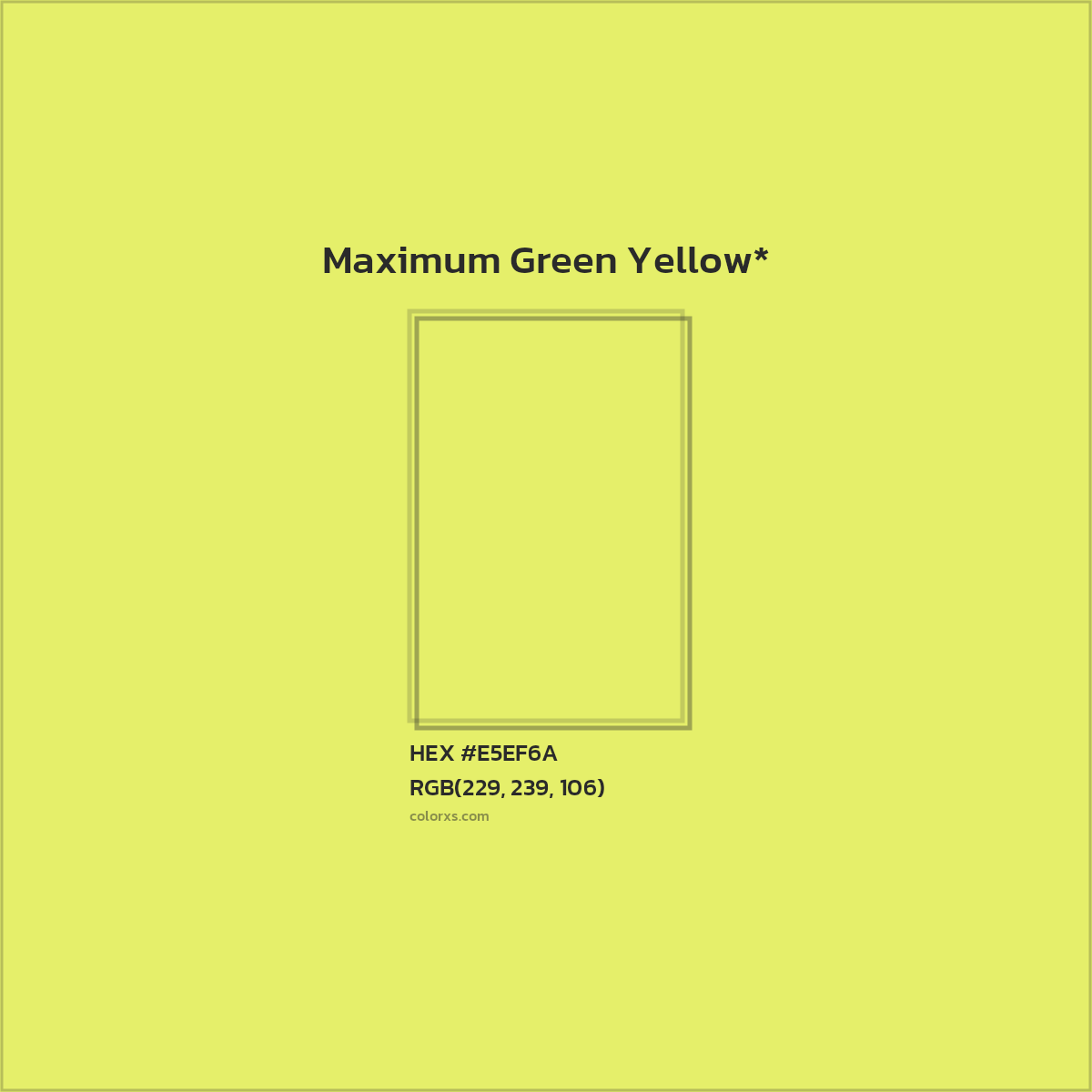 #E5EF6A hex color. RGB, RYB, CMYK, HSL, HSV codes and color conversions. Matching color names, palettes, paints.
