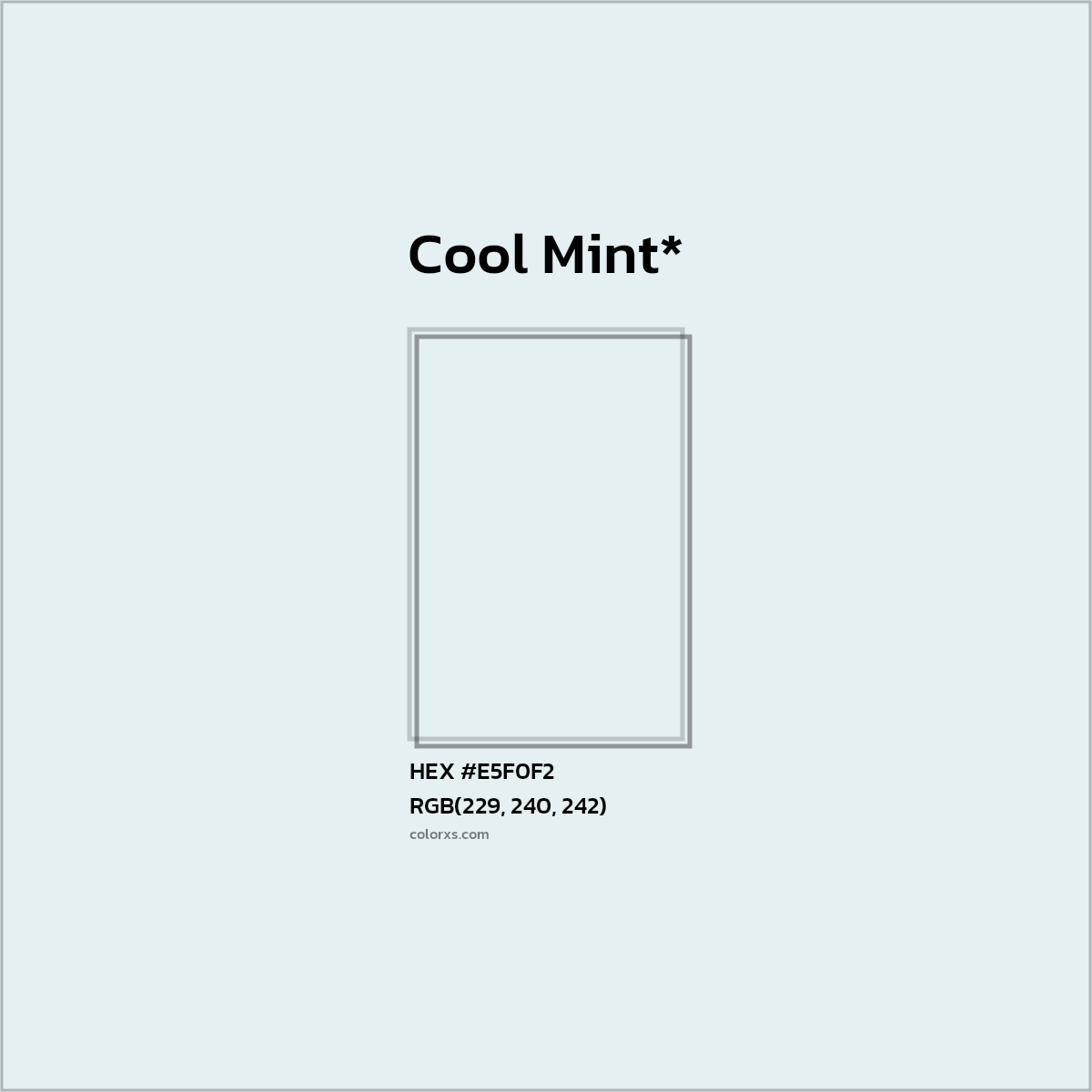 #E5F0F2 hex color. RGB, RYB, CMYK, HSL, HSV codes and color conversions. Matching color names, palettes, paints.