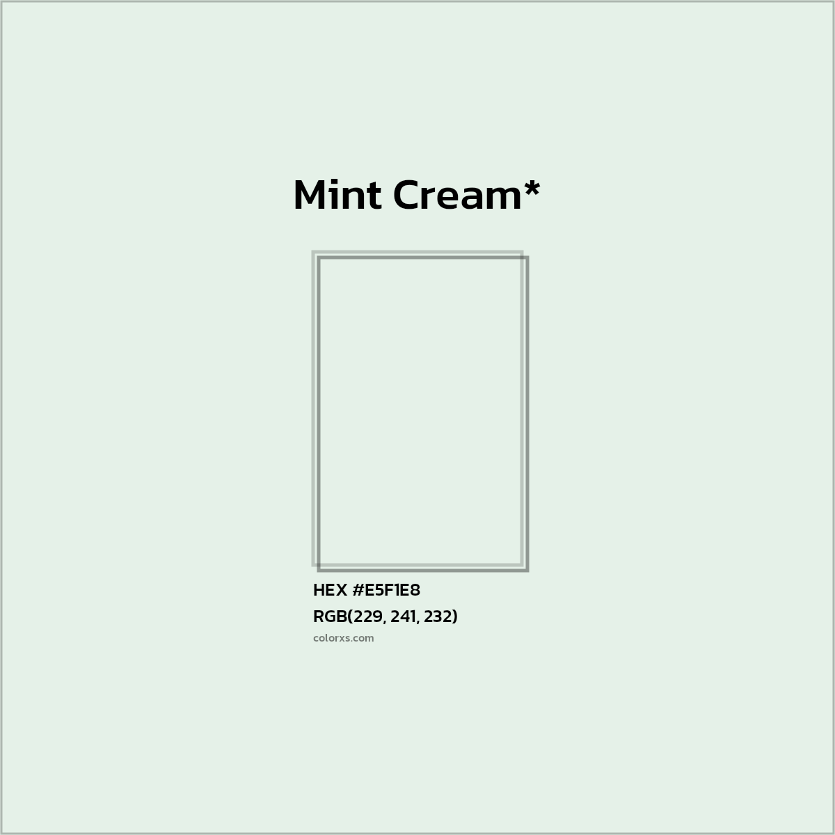 #E5F1E8 hex color. RGB, RYB, CMYK, HSL, HSV codes and color conversions. Matching color names, palettes, paints.