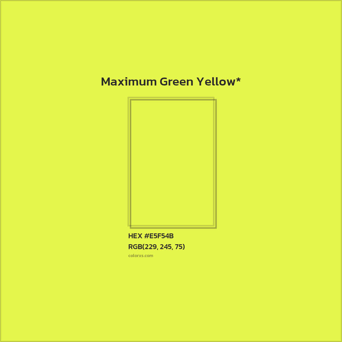 #E5F54B hex color. RGB, RYB, CMYK, HSL, HSV codes and color conversions. Matching color names, palettes, paints.