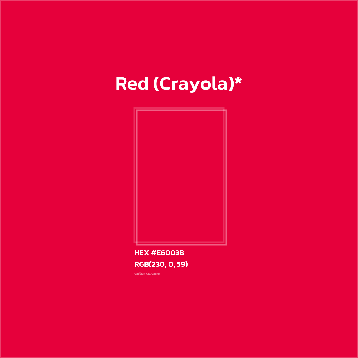 #E6003B hex color. RGB, RYB, CMYK, HSL, HSV codes and color conversions. Matching color names, palettes, paints.