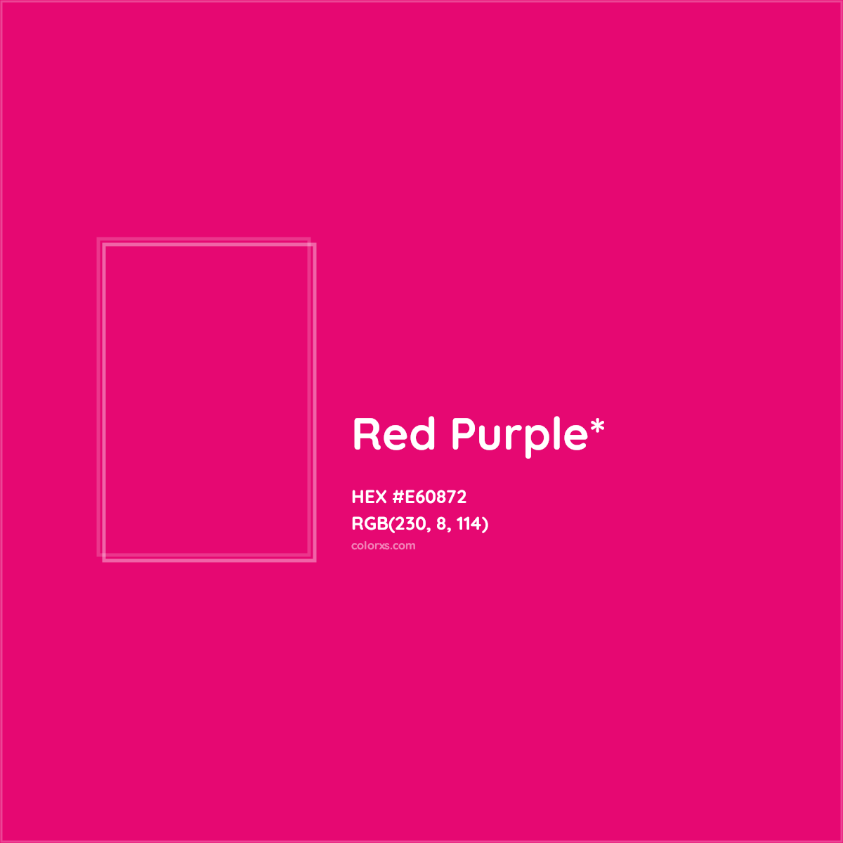 #E60872 hex color. RGB, RYB, CMYK, HSL, HSV codes and color conversions. Matching color names, palettes, paints.