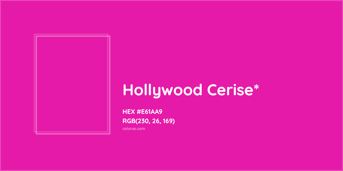 #E61AA9 hex color. RGB, RYB, CMYK, HSL, HSV codes and color conversions. Matching color names, palettes, paints.