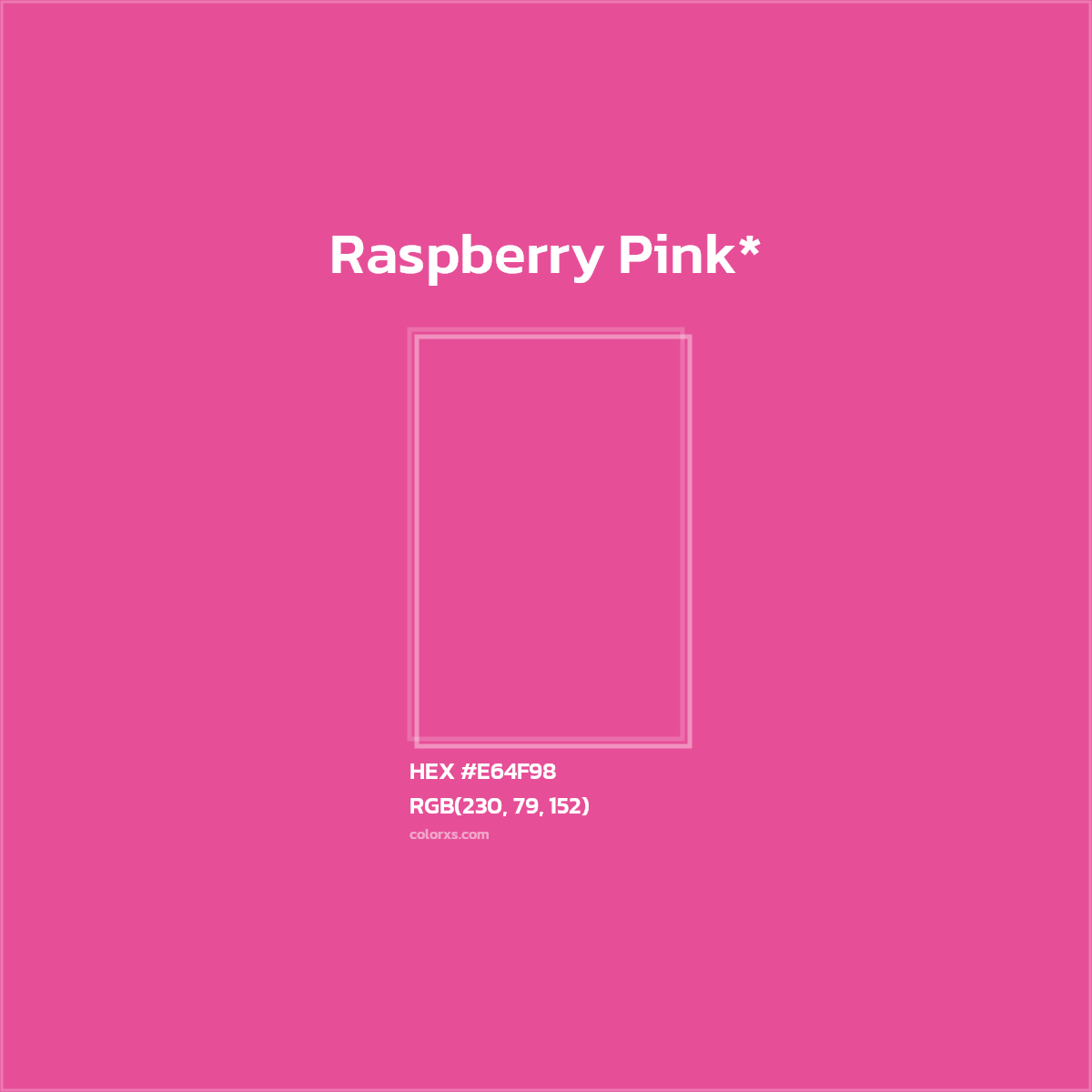 #E64F98 hex color. RGB, RYB, CMYK, HSL, HSV codes and color conversions. Matching color names, palettes, paints.