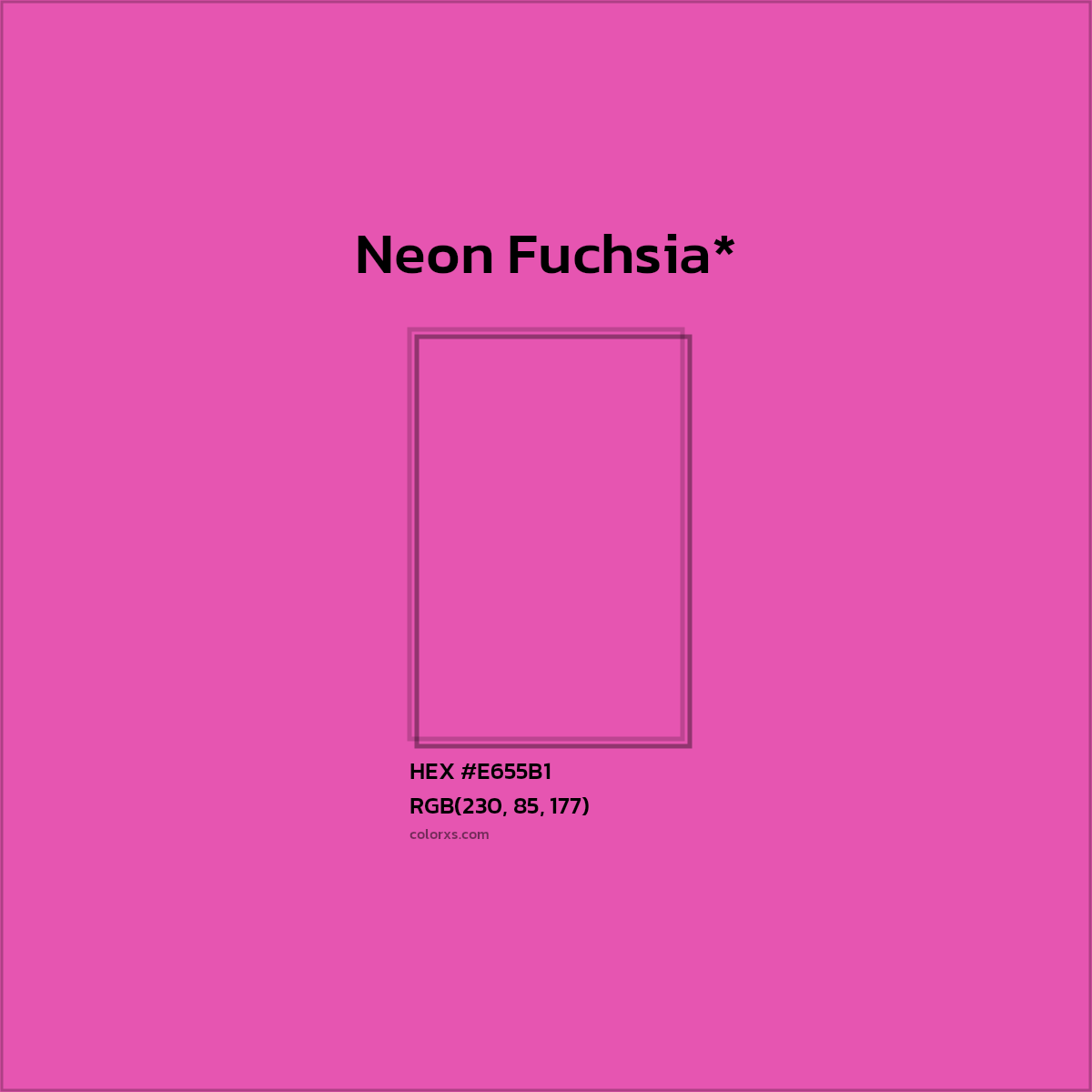 #E655B1 hex color. RGB, RYB, CMYK, HSL, HSV codes and color conversions. Matching color names, palettes, paints.