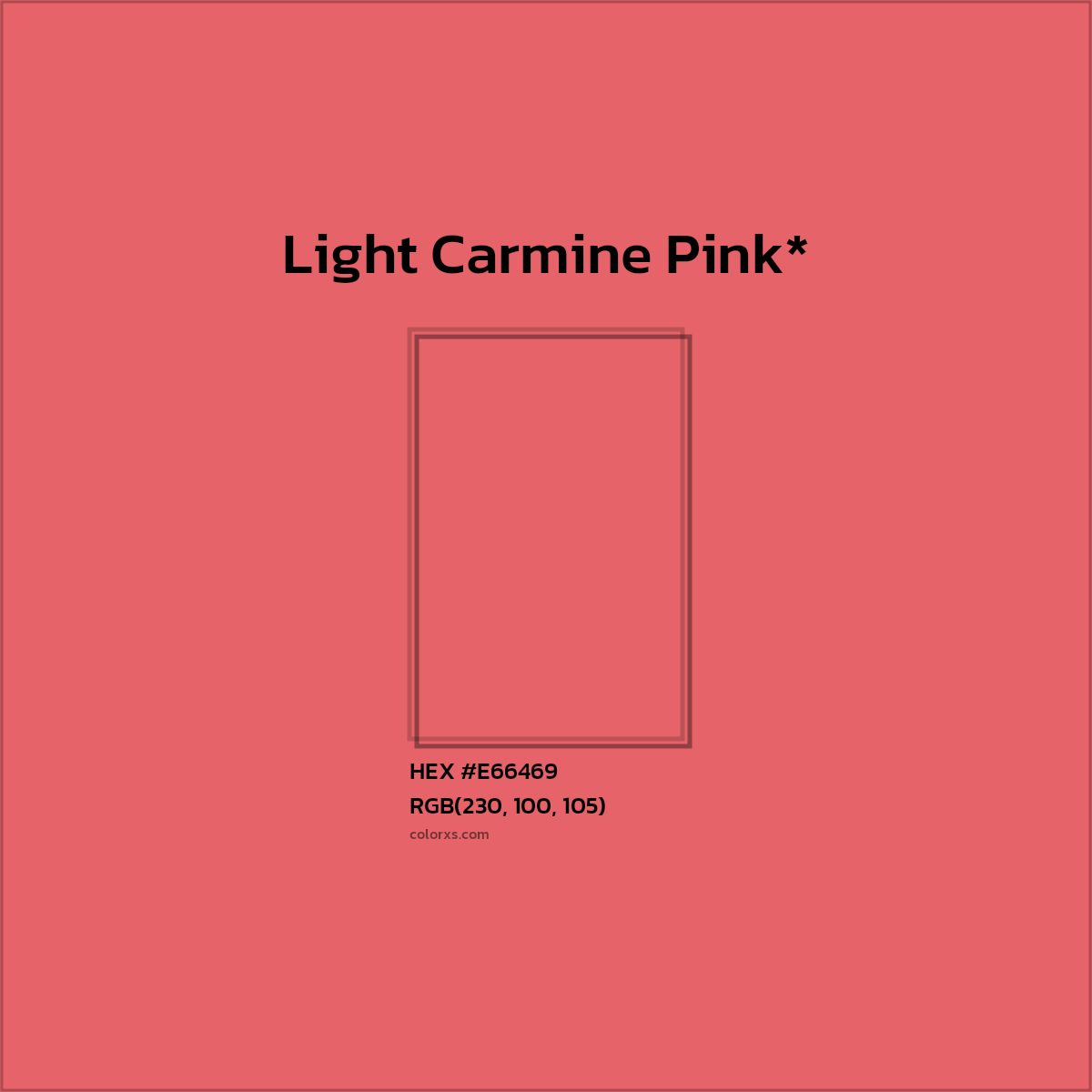 #E66469 hex color. RGB, RYB, CMYK, HSL, HSV codes and color conversions. Matching color names, palettes, paints.