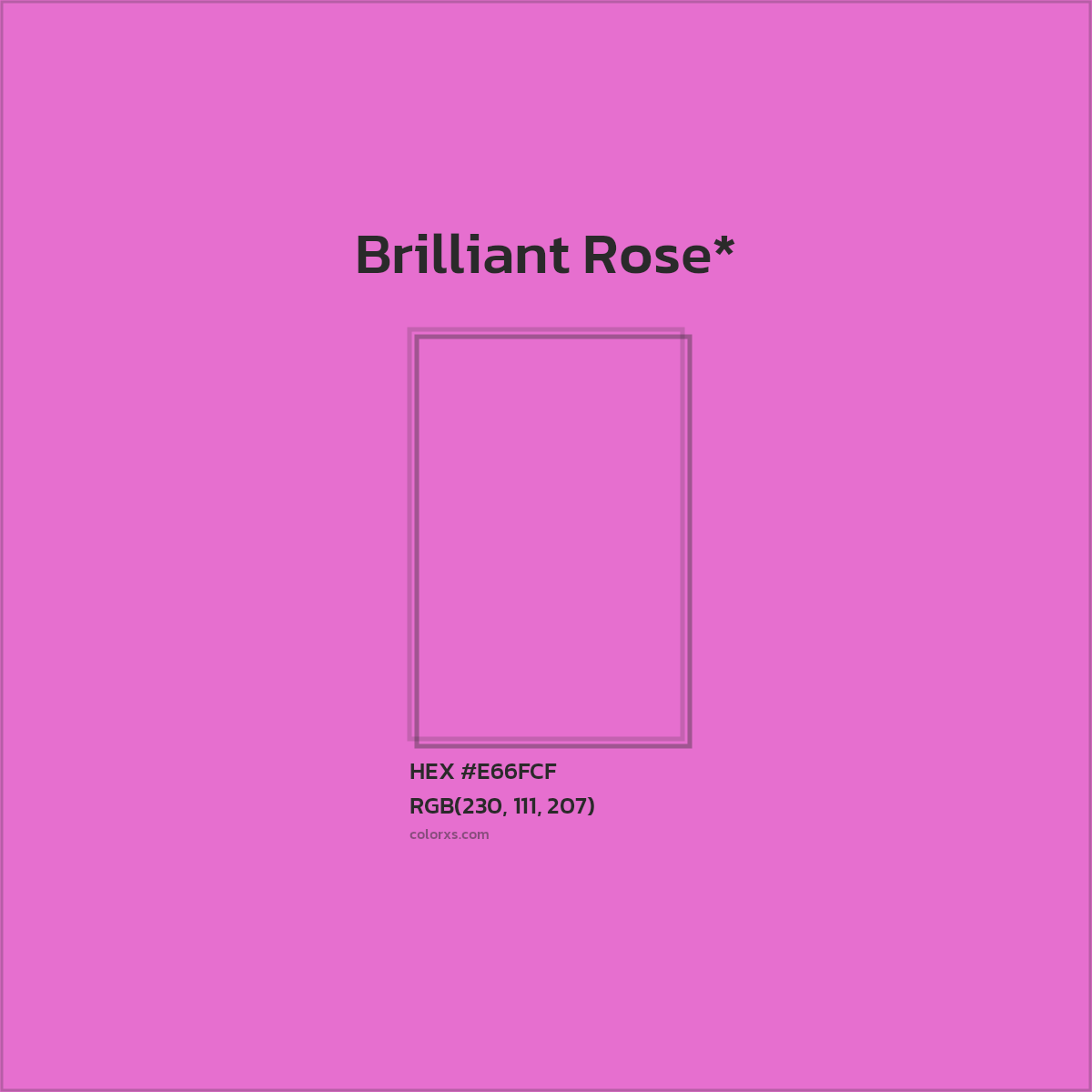 #E66FCF hex color. RGB, RYB, CMYK, HSL, HSV codes and color conversions. Matching color names, palettes, paints.