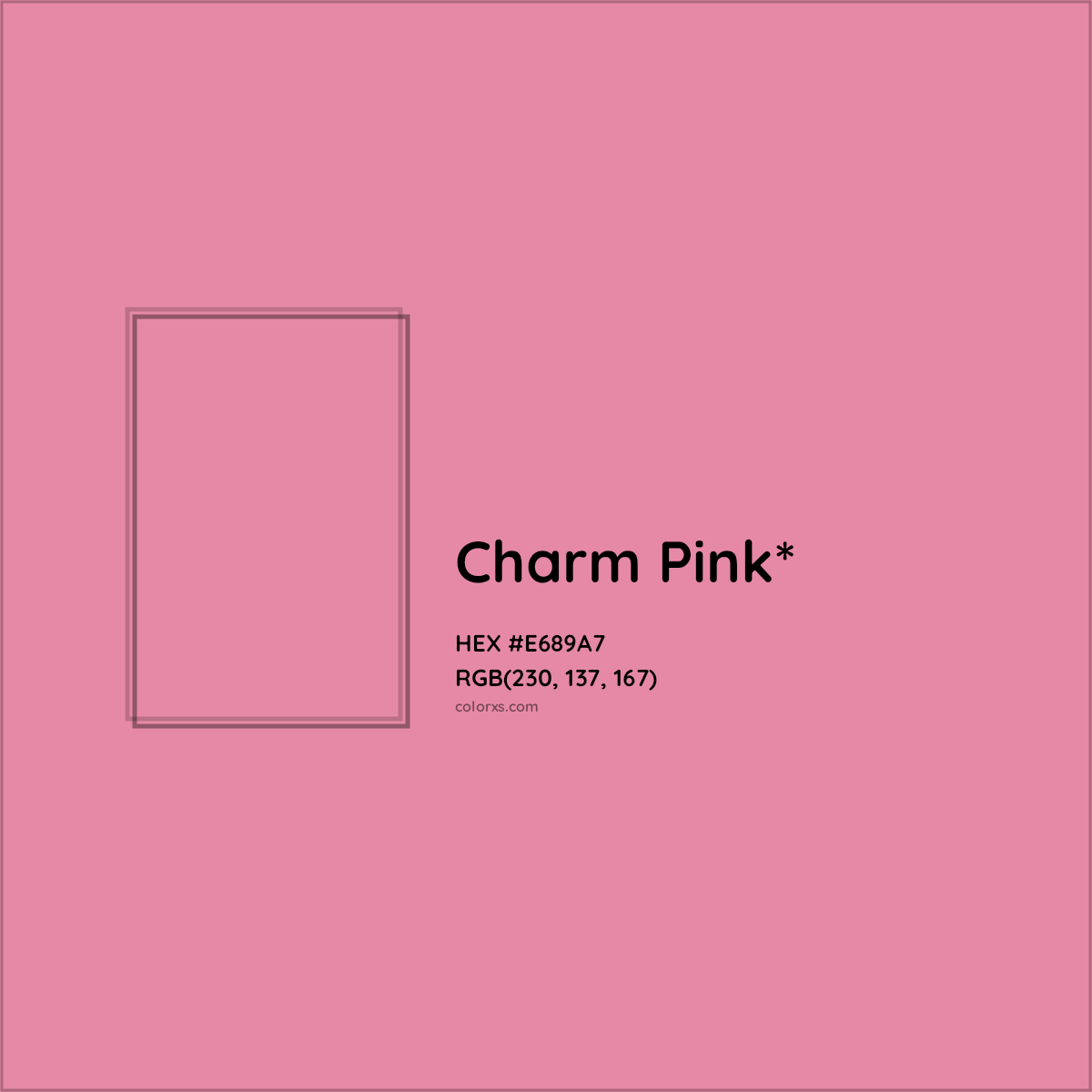 #E689A7 hex color. RGB, RYB, CMYK, HSL, HSV codes and color conversions. Matching color names, palettes, paints.