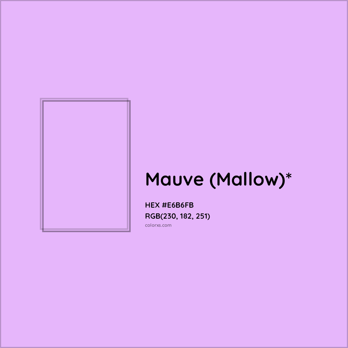#E6B6FB hex color. RGB, RYB, CMYK, HSL, HSV codes and color conversions. Matching color names, palettes, paints.