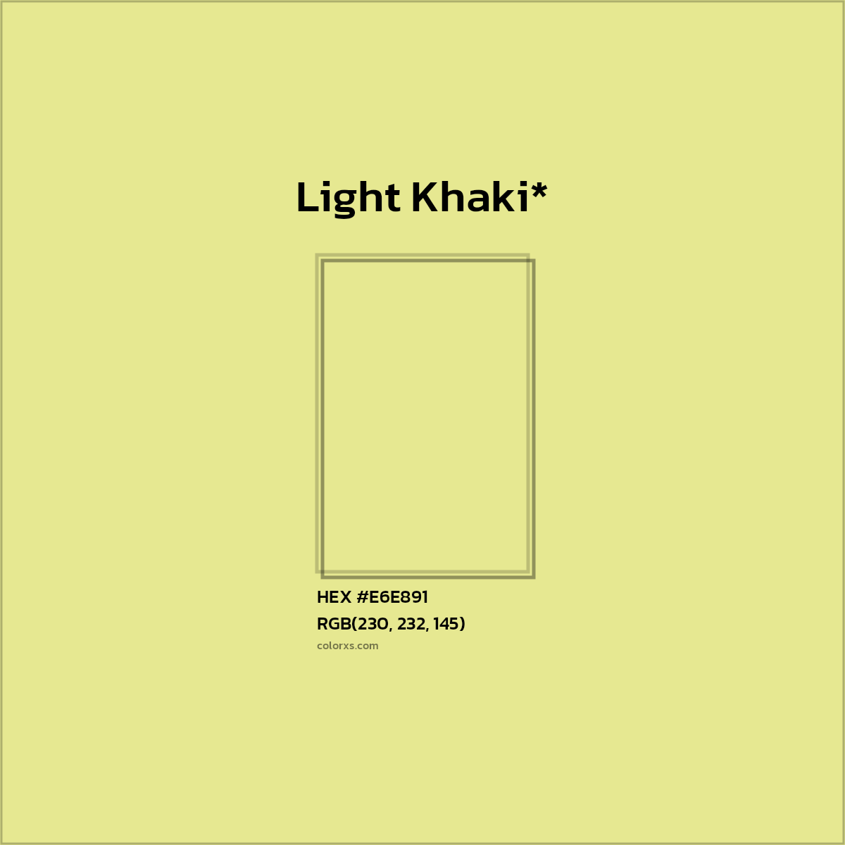 #E6E891 hex color. RGB, RYB, CMYK, HSL, HSV codes and color conversions. Matching color names, palettes, paints.